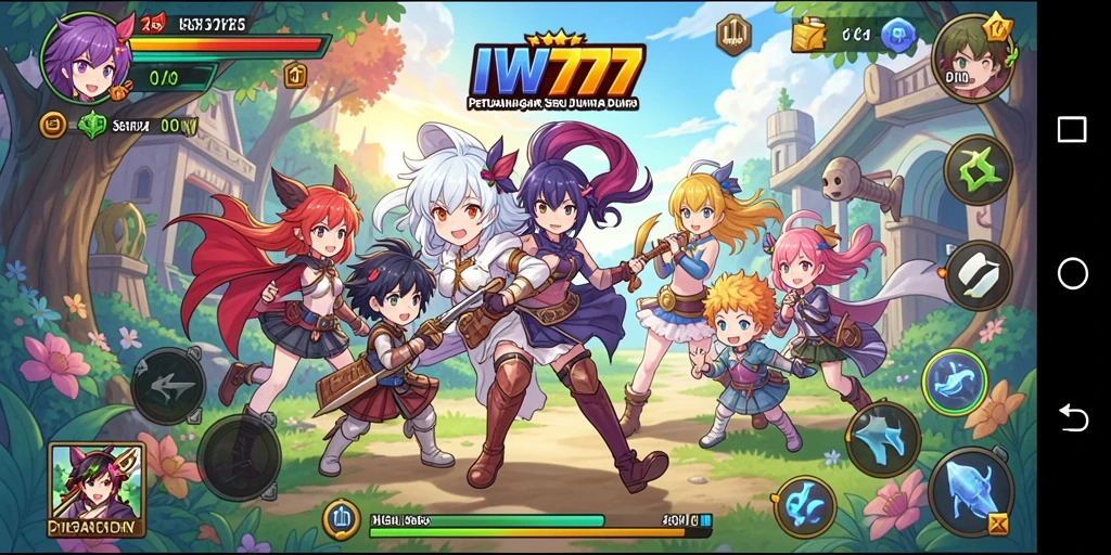 Tangkapan layar IW777 menampilkan pertempuran karakter anime yang seru dan grafis yang memukau.