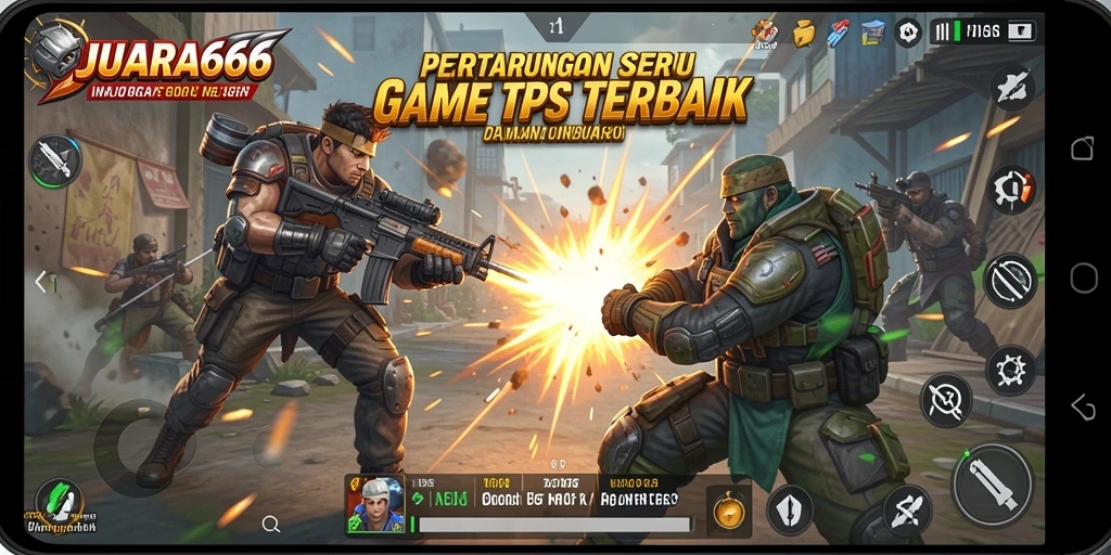 Screenshot JUARA666 menampilkan aksi tembak-menembak yang seru dalam gameplay TPS.