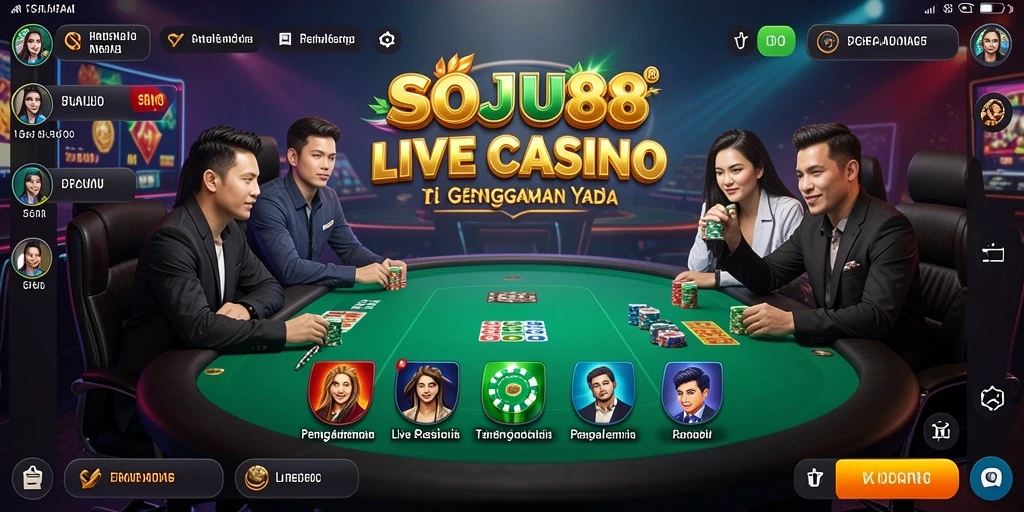 Screenshot SOJU88 menampilkan dealer langsung dan permainan kasino yang menarik.