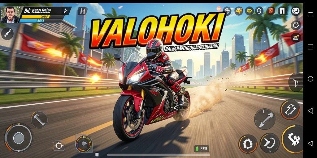 Screenshot gameplay VALOHOKI menampilkan aksi balapan motor yang seru.