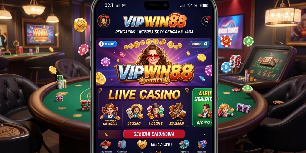 Tangkapan layar VIPWIN88 menampilkan dealer langsung dan suasana kasino yang mendebarkan.